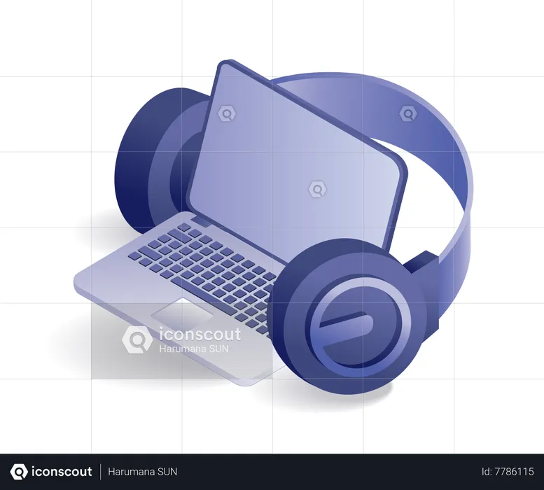Blank screen headset and laptop  Illustration