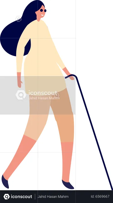 Blind girl with cane  Illustration