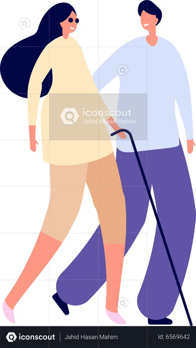 Blind Girl with Cane and Sunglasses  Illustration