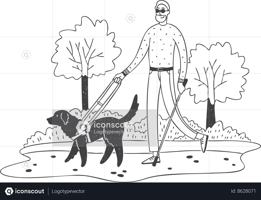 Blind man follows dog  Illustration