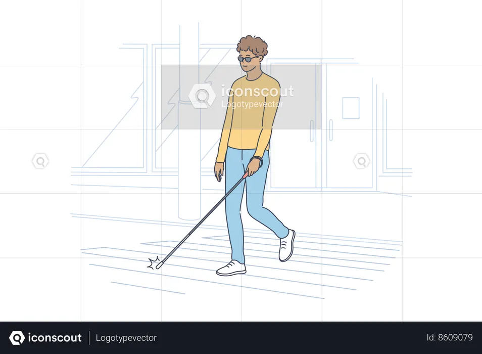 Blind man is crossing road  Illustration