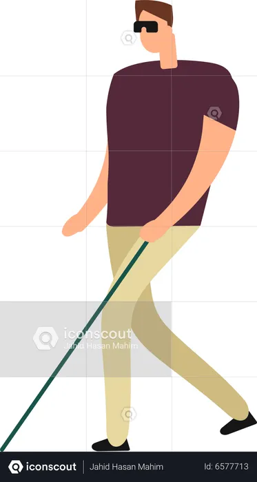 Blind man walking using stick  Illustration
