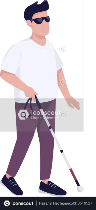 Blind man with walking cane  Illustration