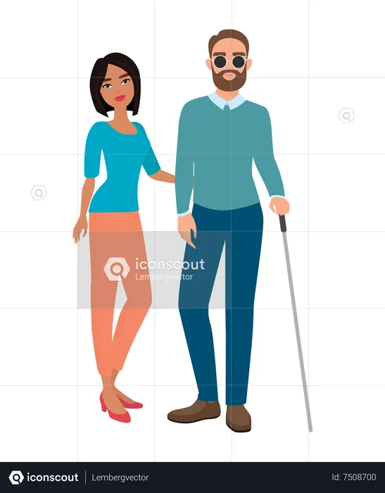 Blind man with wife  Illustration