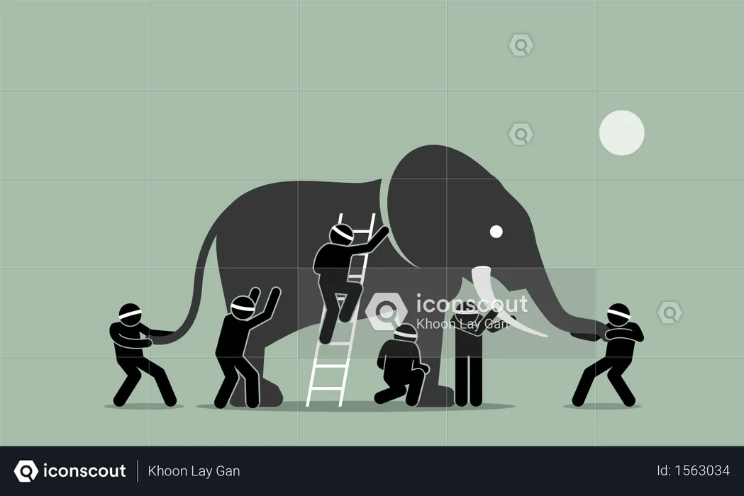 Blind men touching an elephant  Illustration