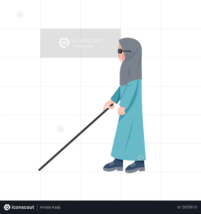 Blind Muslim Woman Walking With Cane  Illustration