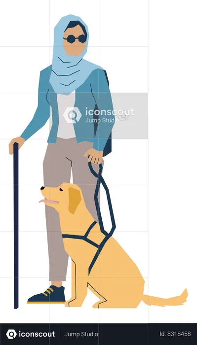Blind woman walking with dog  Illustration