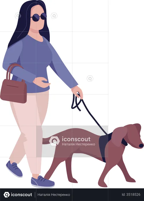 Blind woman with pet  Illustration