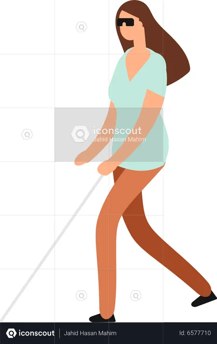 Blindes Mädchen geht mit Stock  Illustration