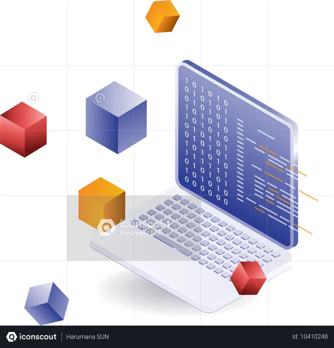 Blockchain-Technologie mit Computerprogrammiersprache  Illustration