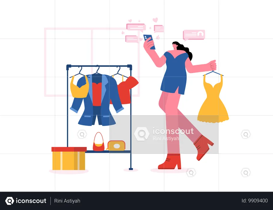 Blog de garota fazendo roupas  Ilustração