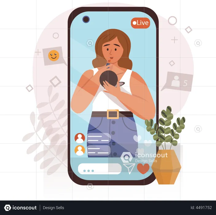Blogger dando reseña de productos cosméticos  Ilustración