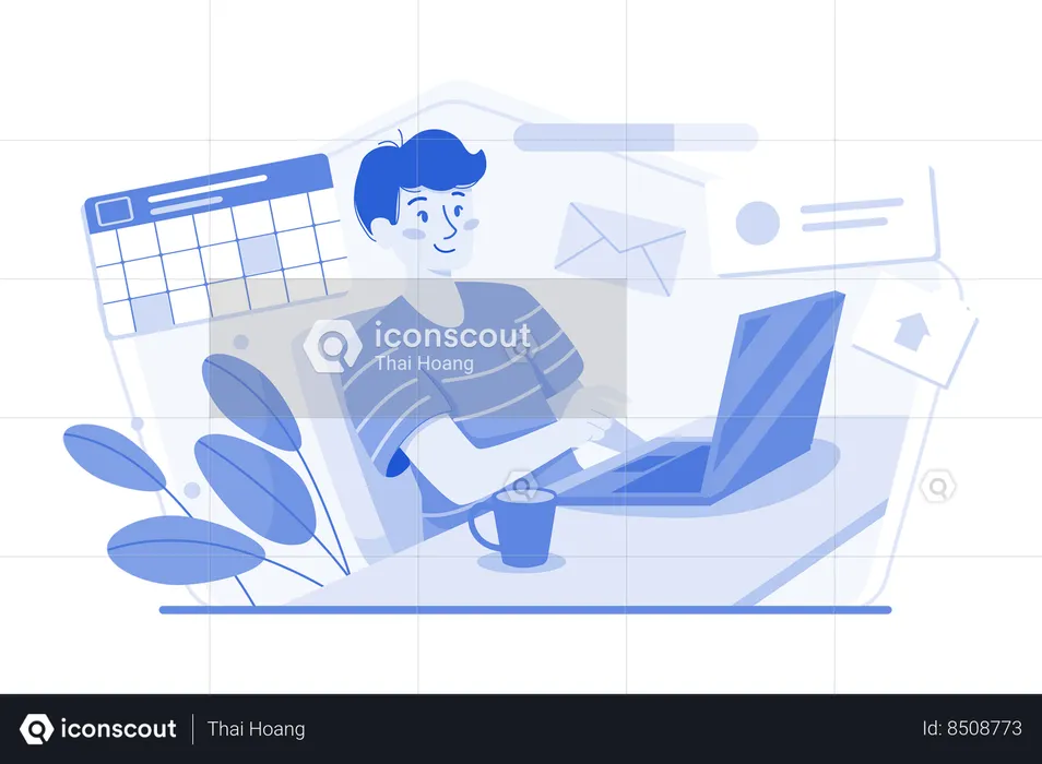 Blogger Doing Content Management  Illustration