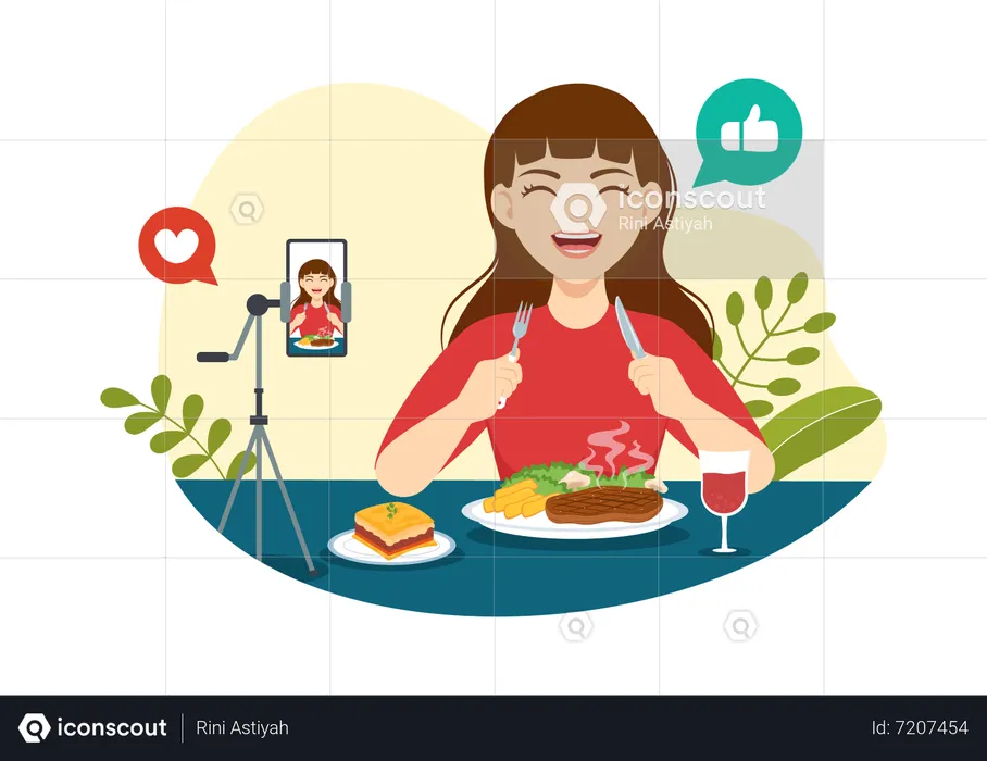 Blogger recording food video  Illustration