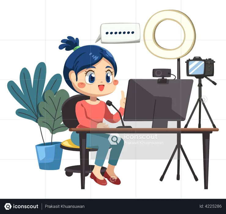 Blogger woman use laptop  Illustration