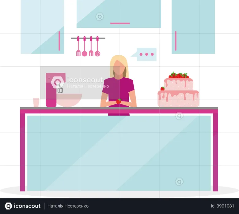 Blond woman broadcasting cooking show  Illustration
