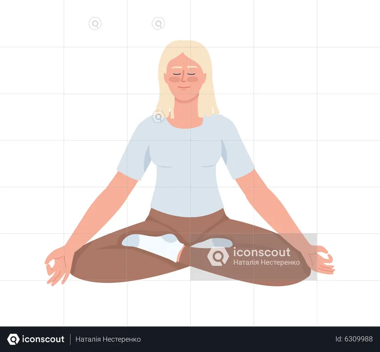 Blond young woman in comfortable clothes meditating  Illustration