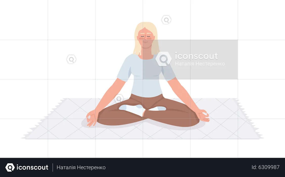 Blond young woman meditating on carpet  Illustration