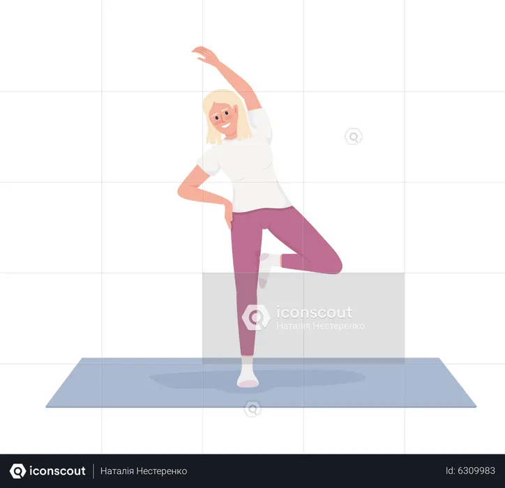 Blond young woman warming up on yoga mat  Illustration