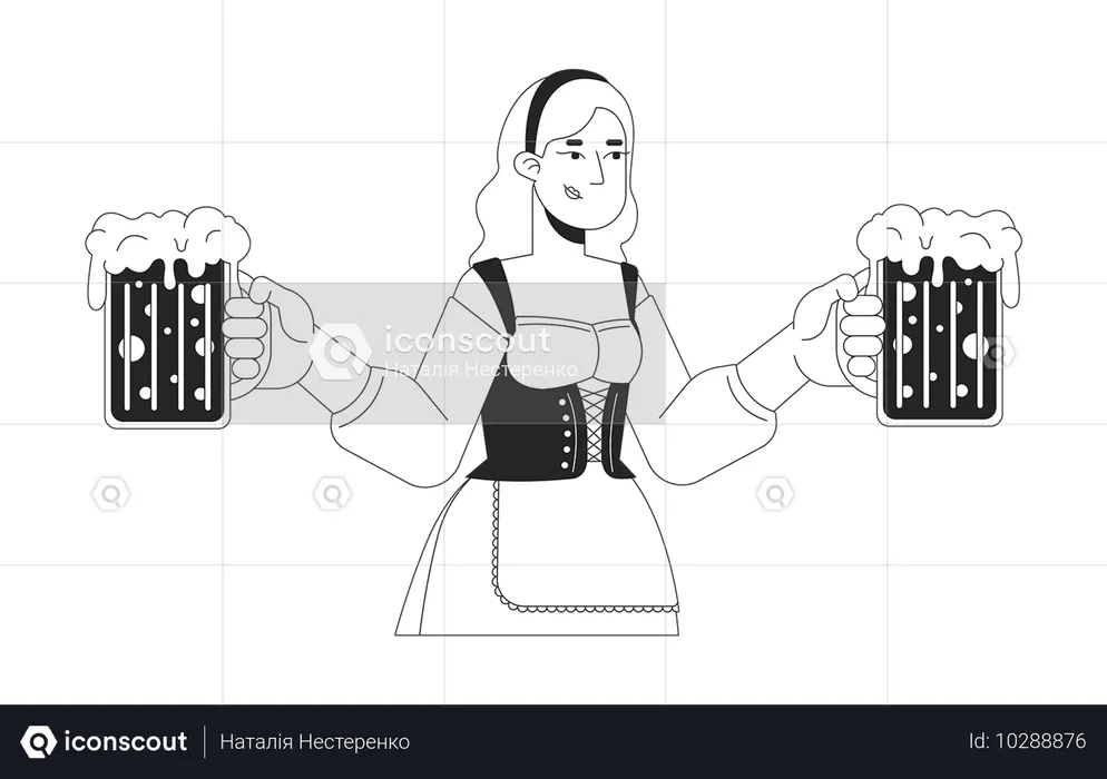 Blonde Frau trägt Krüge mit Craft Beer  Illustration