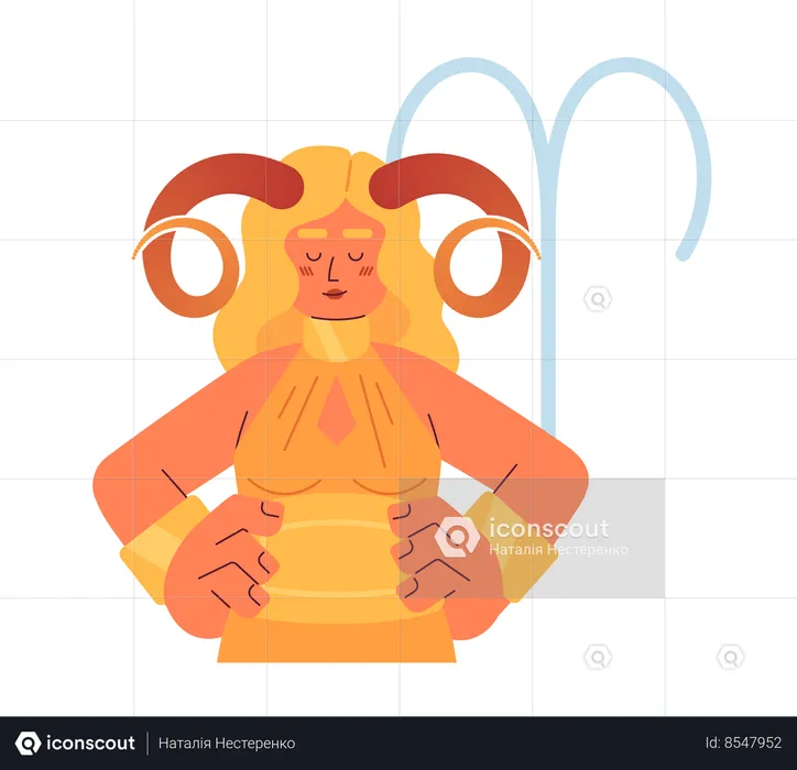Blonde woman with twisted horns  Illustration