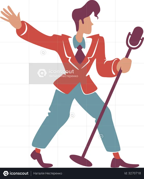Blues jazz singer posing with microphone  Illustration