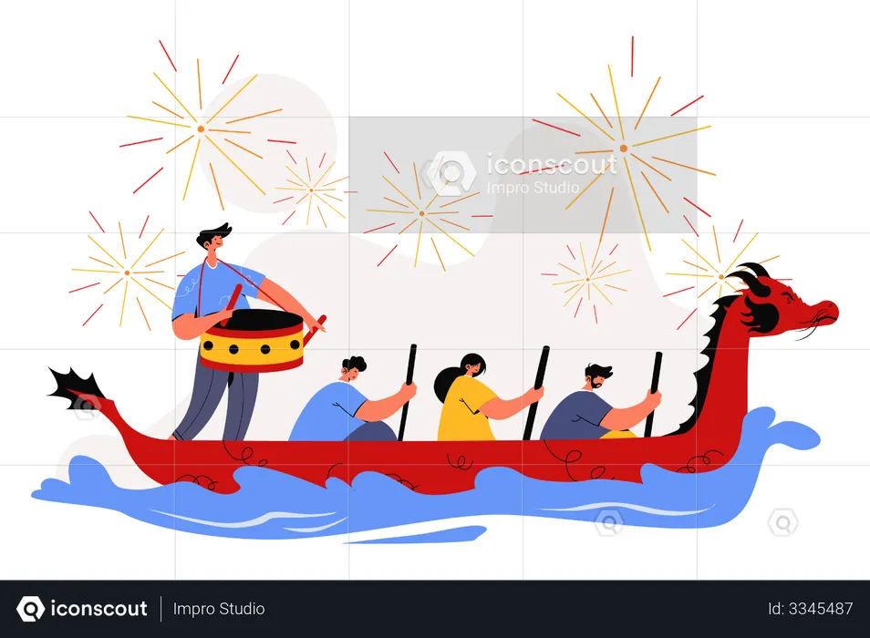 Boat racing on Dragon Boat Festival  Illustration