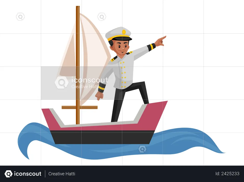Boatman sailing in boat  Illustration