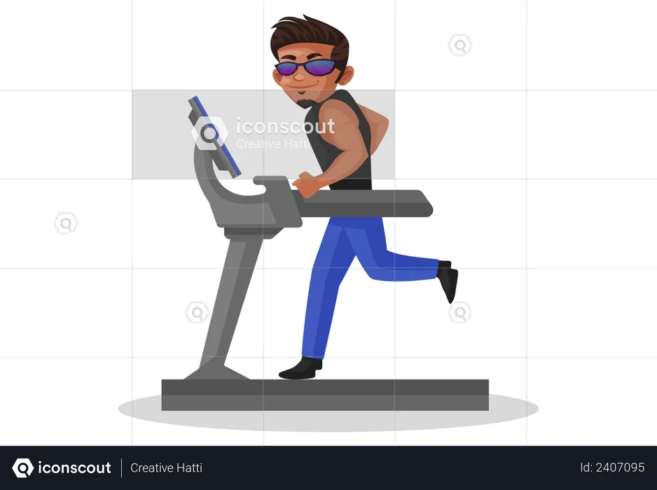 Body builder running on treadmill  Illustration