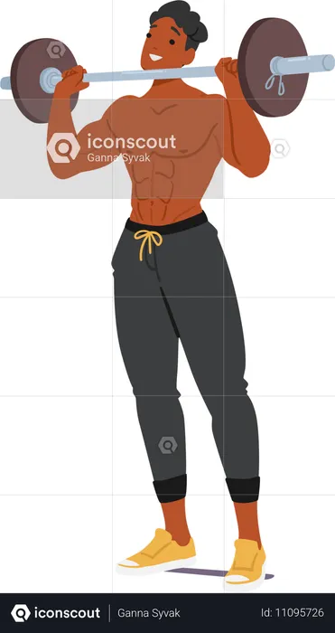 Bodybuilder Confidently Lifting Barbell  Illustration