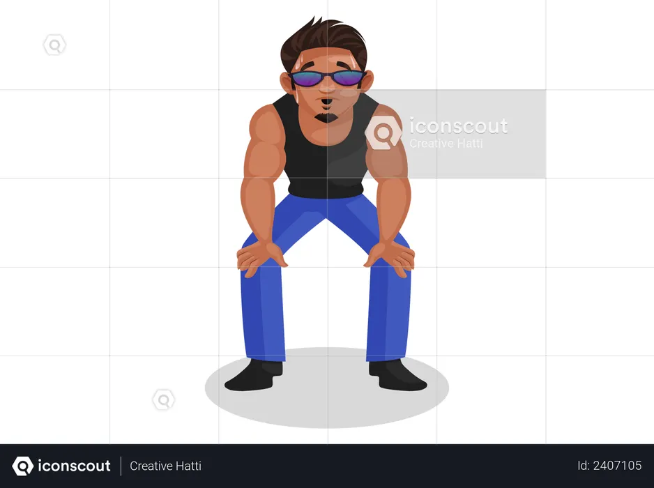 Bodybuilder taking break after exercising  Illustration