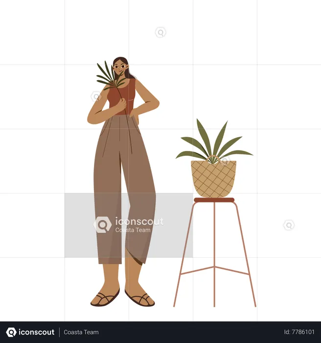 Boho Girl holding a plant  Illustration