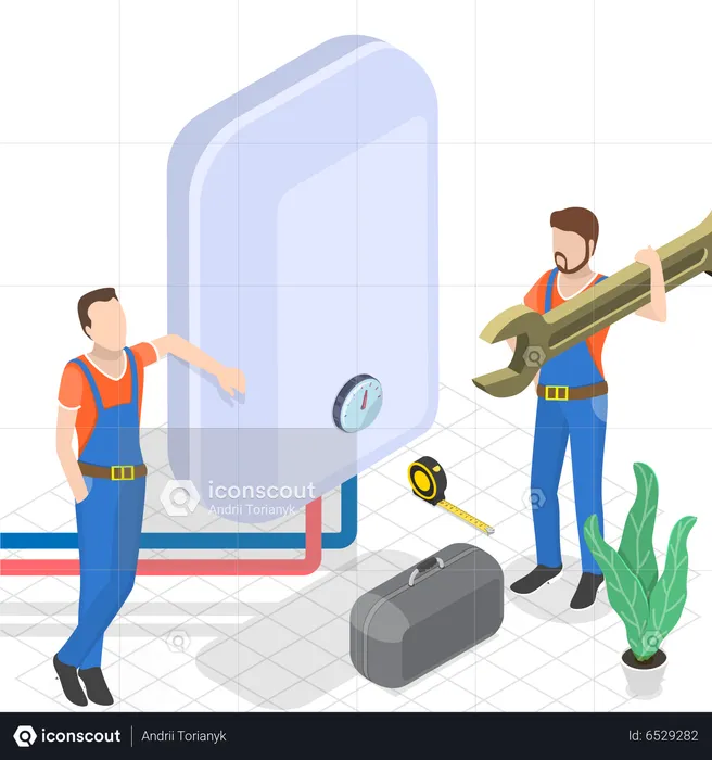 Boiler Repairing Heating System  Illustration