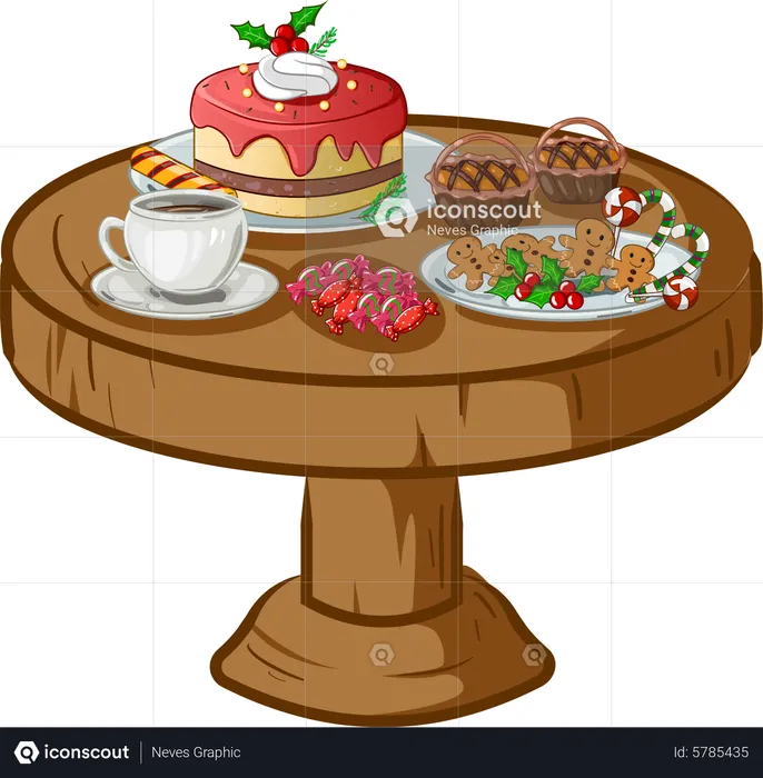 Bolo de Natal colocado em cima da mesa  Ilustração