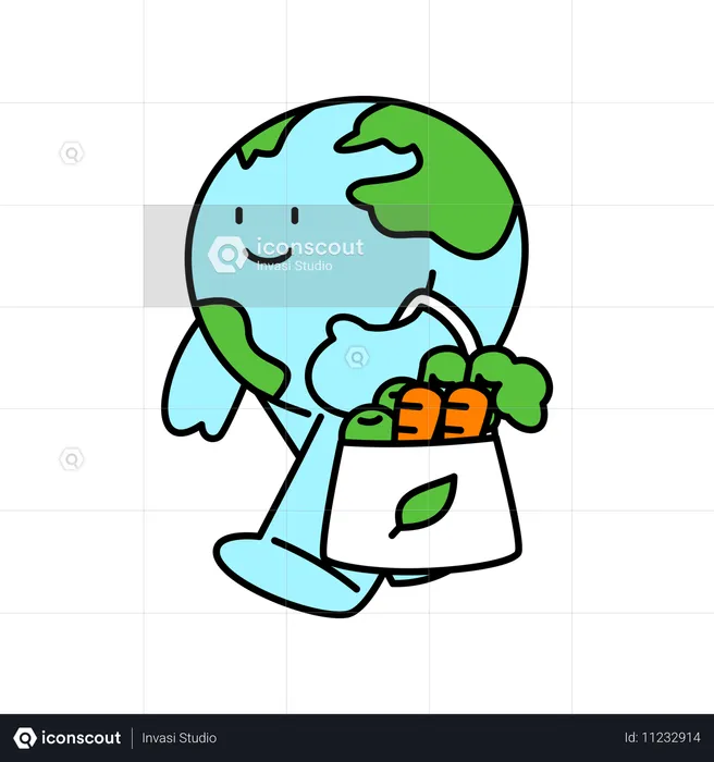 Bolsa de comestibles reutilizable Earth Carrying  Ilustración