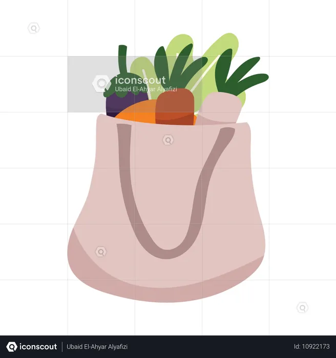 Bolsa de compras con verduras  Ilustración