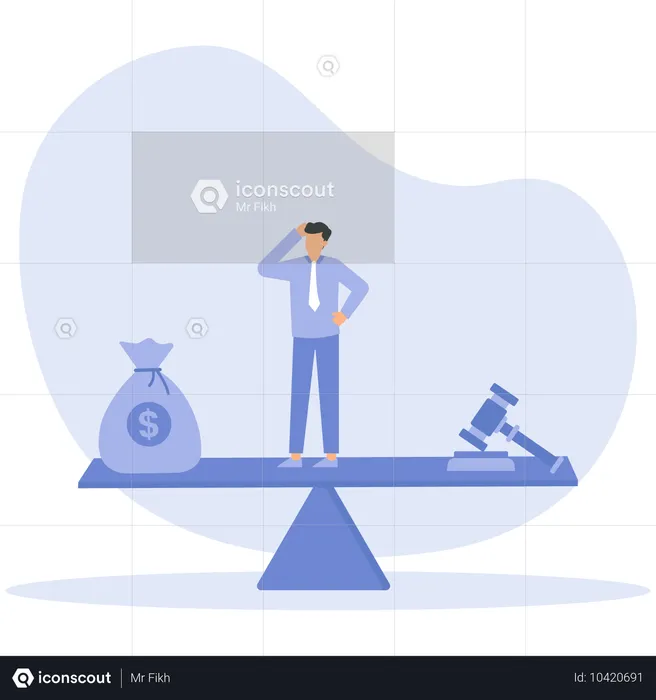 Bolsa de dinero equilibrada para la justicia entregada en escalas de penalidades  Ilustración