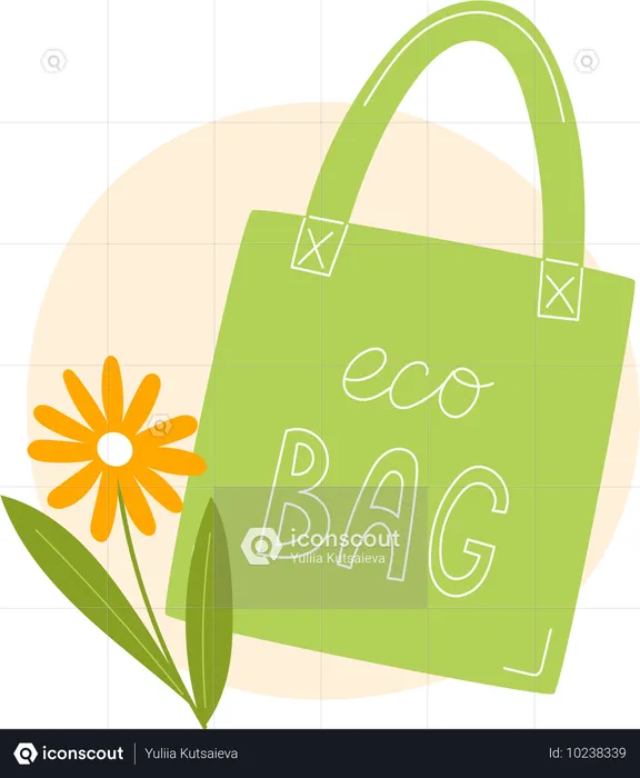 Bolsa ecológica verde con flores  Ilustración