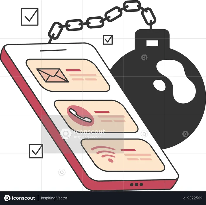 Bomb being chained to mobile  Illustration