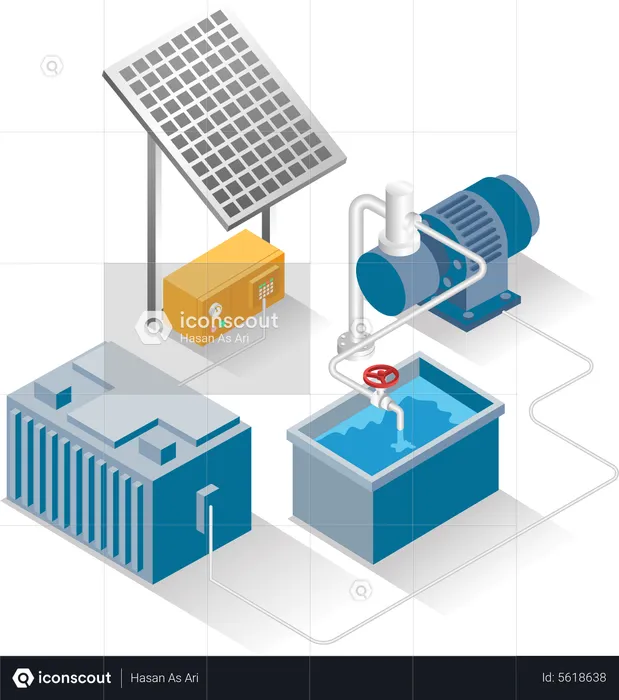 Bomba de água corrente com energia solar  Ilustração