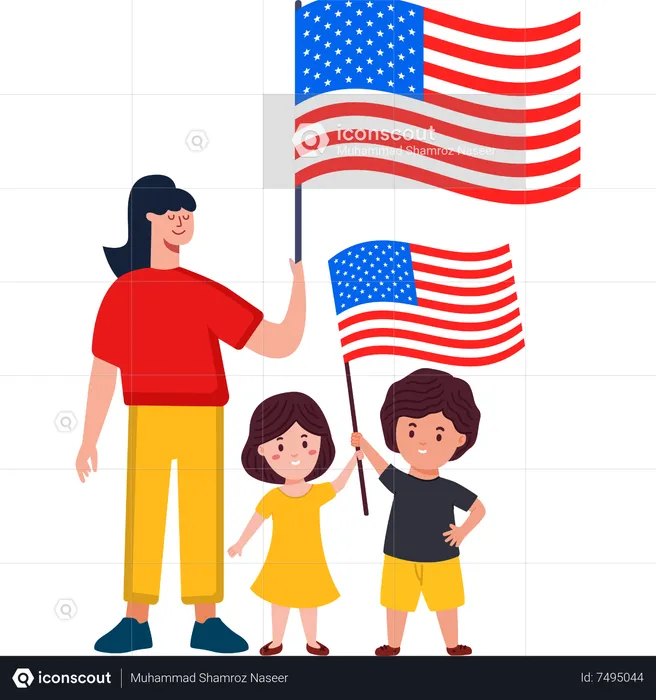 Bonded by Patriotism Family Holding the USA Flag  Illustration