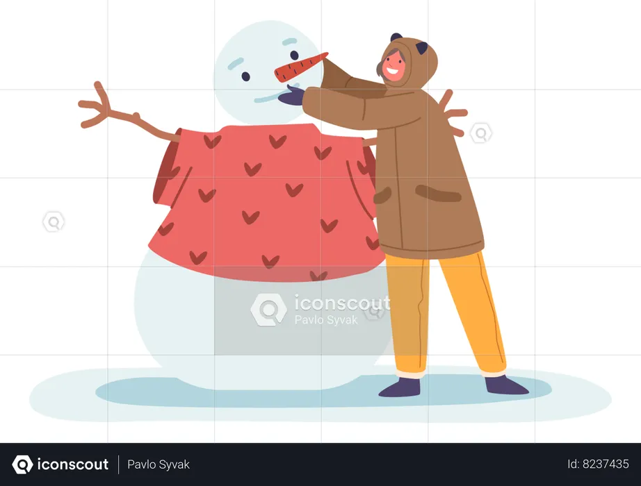 Criança fazendo boneco de neve  Ilustração