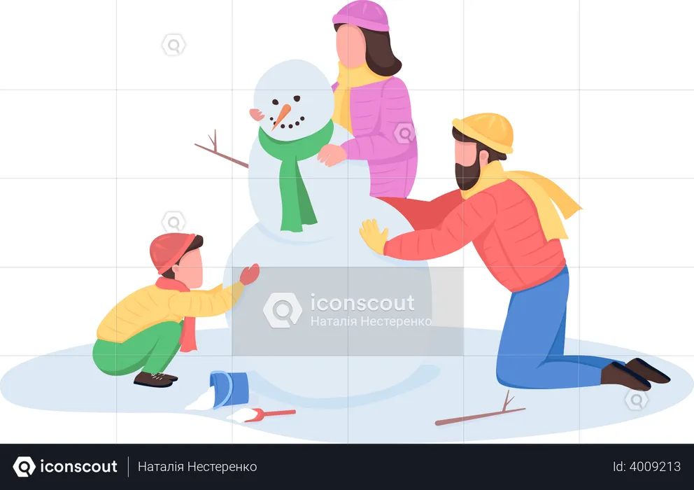 Boneco de neve de construção familiar  Ilustração