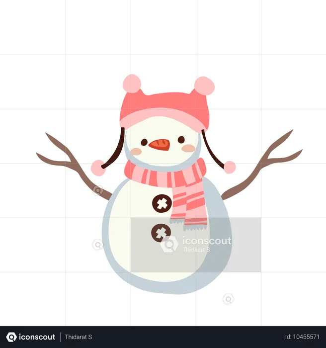 Bonhomme de neige en tenue d'hiver  Illustration