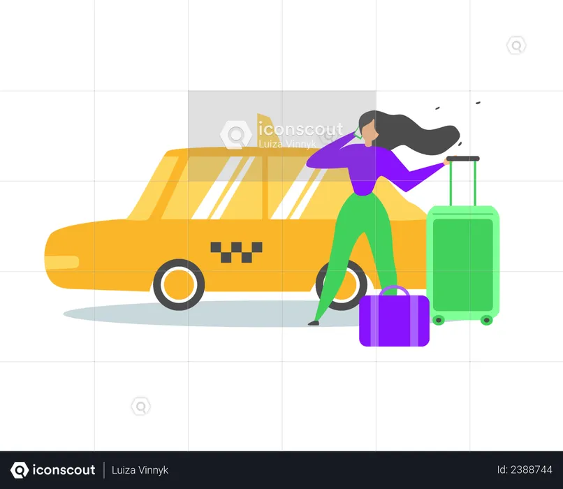 Booking Taxi Car with Mobile Phone  Illustration
