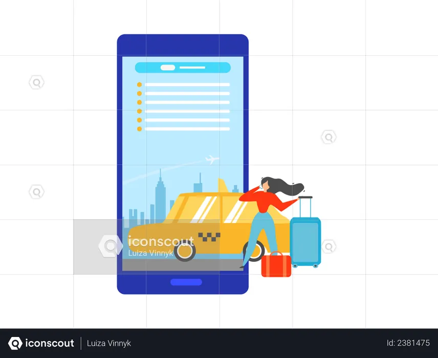 Booking Taxi Online with Mobile Application  Illustration