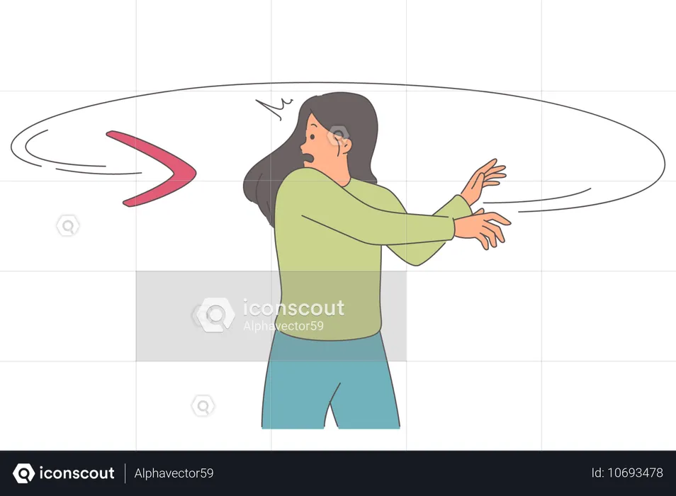 Boomerang overtakes woman  Illustration