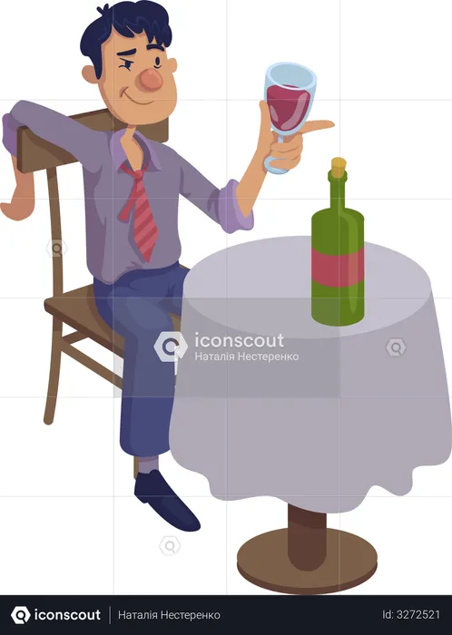 Hombre borracho sentado en la mesa  Ilustración