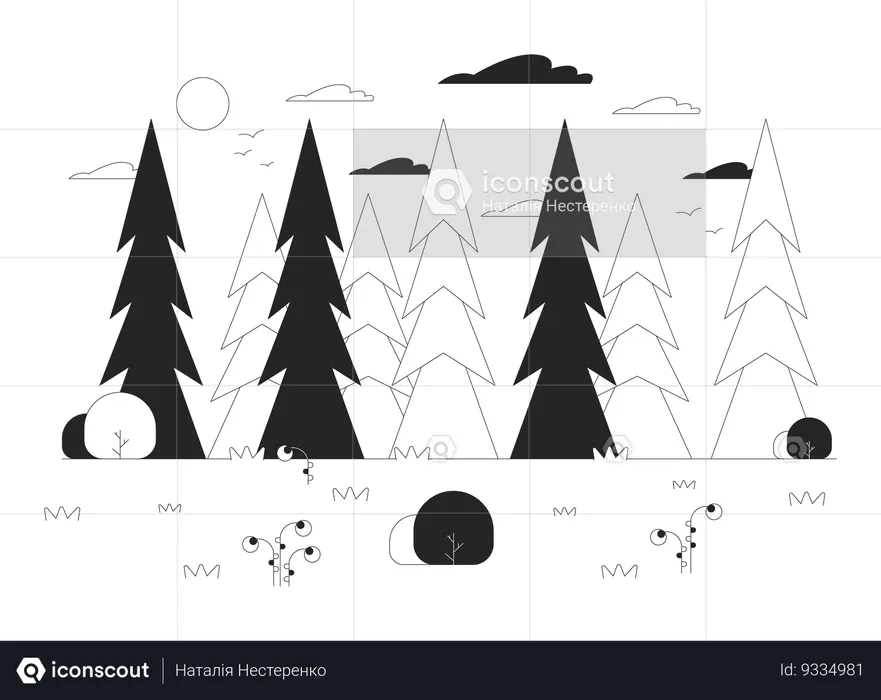 Bosque de pinos profundo  Ilustración