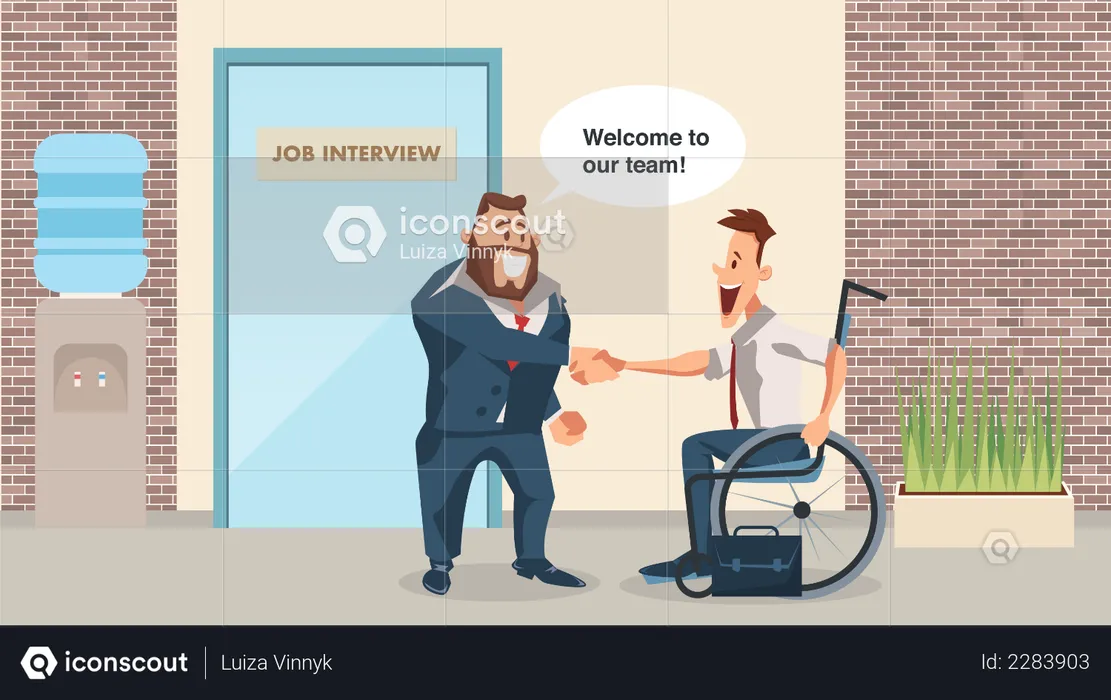 Boss and Disabled Employee handshaking new employee  Illustration